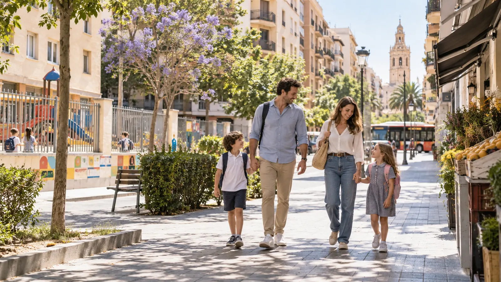 Barrio familiar de Valencia con viviendas, colegios y transporte